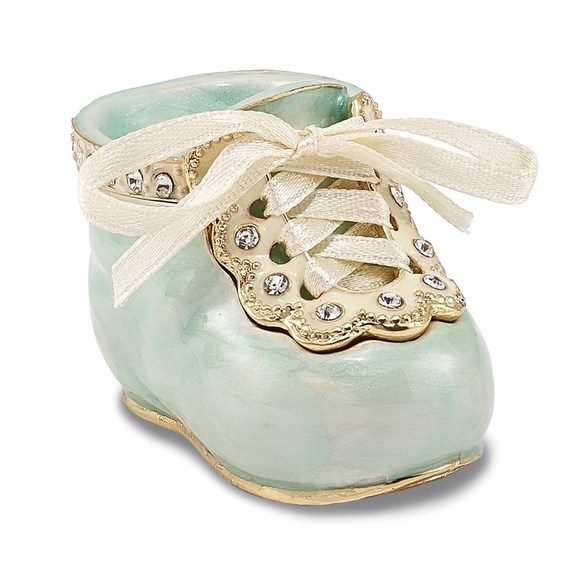 Pewter Bejeweled Crystals Enameled IT'S A BOY Blue Baby Bootie Trinket Necklace